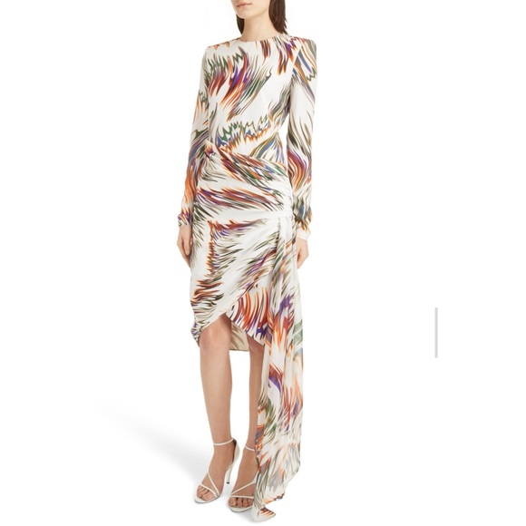 🤍💚💜 GIVENCHY Wave Asymmetric Drape Silk Dress - Picture 2 of 16